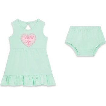 Guess Бледо зелена памучна рокля за бебе момиче със сърце Guess