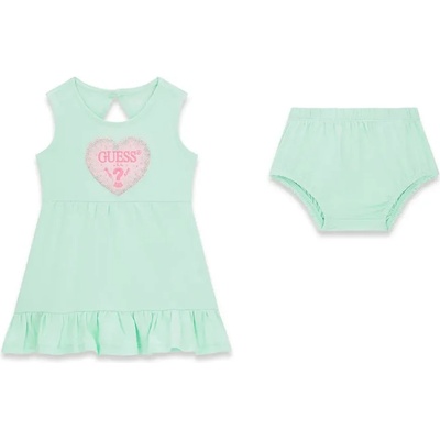Guess Бледо зелена памучна рокля за бебе момиче със сърце Guess