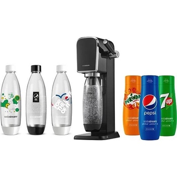 SodaStream Art Black + láhve FUSE 3 x 1l + Sirup Pepsi 440 ml + Sirup Mirinda 440 ml + Sirup 7UP 440 ml
