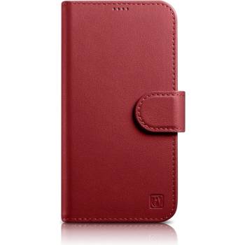ICARER Флип кейс 2в1 от естествена кожа iCarer Wallet Case за iPhone 14 Pro Max, Anti-RFID, червен, (WMI14220728-RD) (WMI14220728-RD)