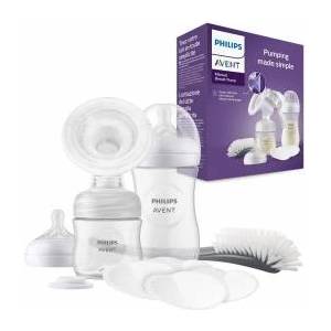 Philips AVENT Manual Breast Pump Gift Set - Single Breast Pump, 260ml and 125ml Baby Bottles, BPA Free, 4 Disposable Nursing Pads, Polypropylene, Transparent (Model SCD430/60)