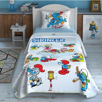 TAC Детски спален комплект с покривало за легло the smurfs party
