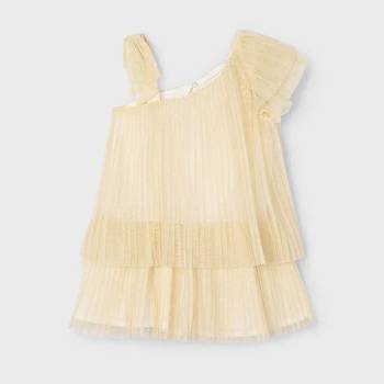 Mayoral Елегантна рокля плисе трикотаж в цвят шампанско за мини момиче Майорал