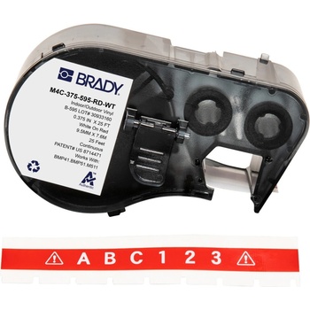 Brady M4C-375-595-RD-WT / 170845, 9.53 mm x 7.62 m, Винил, бял печат / червен фон (170845)
