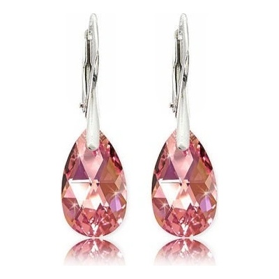 Swarovski Elements Pear krystal stříbrné visací růžové slzičky kapky 31231.7 Light Rose růžová světlá