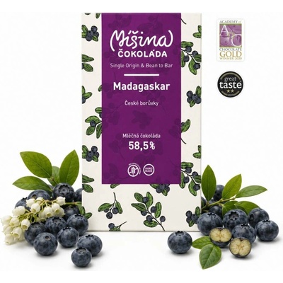 Míšina mléčná 58,5% Madagaskar s českými borůvkami 50 g