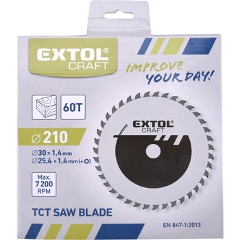 EXTOL CRAFT Kotouč pilový s SK plátky, 210x1,4x30mm, 60T, šířka SK plátku 2,7mm