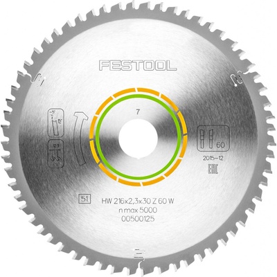 Festool Pilový kotouč na dřevo s jemnými zuby pro pilu KS 60 216x2,3x30 W60 216mm, 60 zubů (500125)