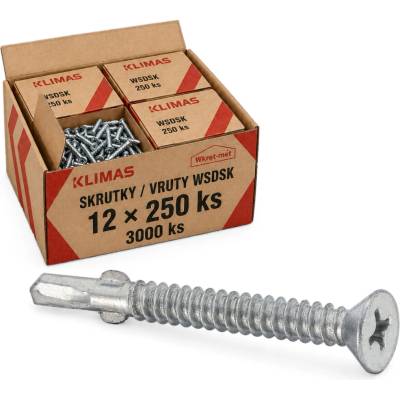 Klimas Wkret-Met 5,5x50mm - 1 Kartón (12x250 ks) - Skrutka samozávrtná pre kotvenie drevených prvkov k oceľovému podkladu hrúbky PH, WSDSK