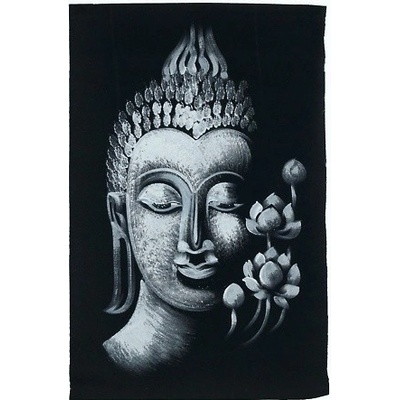 Obrázek, ruční malba - Buddha a lotosy, bílá