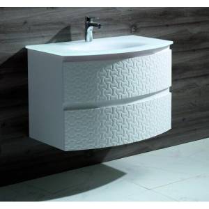 InterCeramic Конзолен шкаф за баня InterCeramic ICP 8055 W с матиран стъклен умивалник - PVC, 2 чекмеджета (ICP 8055 W)