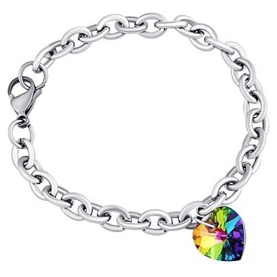 Silvego Dámsky náramok z chirurgickej ocele so Swarovski Crystals Srdce 14mm Vitrail Medium LSW079B