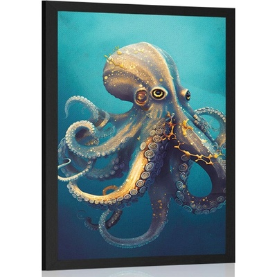 Plakát modro-zlatá chobotnice - 40x60 white
