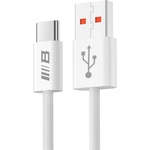 Blueo - Кабел за данни - USB-A към Type-C, оплетен, бързо зареждане, 6A - Бял