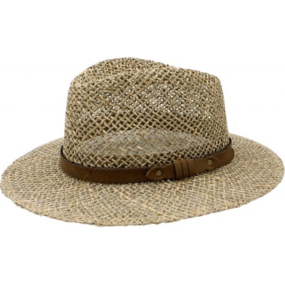 Fiebig Headwear since 1903 Pánský letní slaměný klobouk Fedora z mořské trávy s koženou stuhou – Zboží Dáma