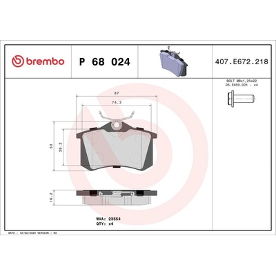 Sada brzdových destiček BREMBO P68024