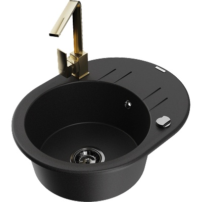 Mexen Kevin гранитна мивка с 1 отделение и отцеждач с кухненски смесител Rita, черна - 6517-77-670300-50-B (6517-77-670300-50-B)