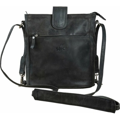 Dámská prostorná crossbody kabelka z kozí kůže ANJU černá s nastavitelným odnímatelným popruhem zapínání na zip
