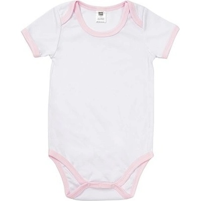 Kojenecké body s krátkým rukávem bílé s růžovými lemy sublimace termotransfer
