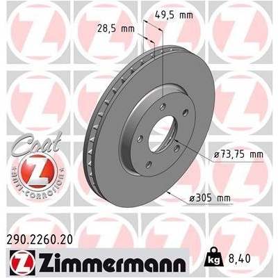 Brzdový kotúč ZIMMERMANN 290.2260.20