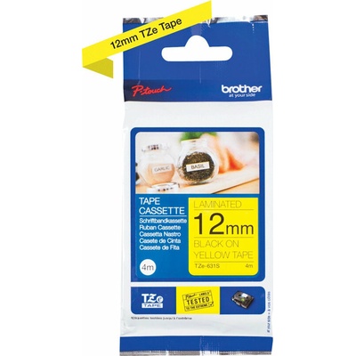BROTHER TZE631S - kazeta TZ šířky 12mm, laminovaná TZE-631S, žlutá/černé písmo - 4metry