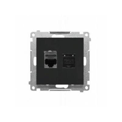 Simon 55 Double RJ45 category 6 computer socket, shielded with dust screened (module) Matt black T62E. 01/149