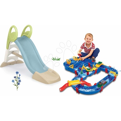 Smoby Set šmykľavka a vodná dráha Megabridge s mostom Toboggan GM Slide Life dĺžka šmyku 150 cm s vodotryskom
