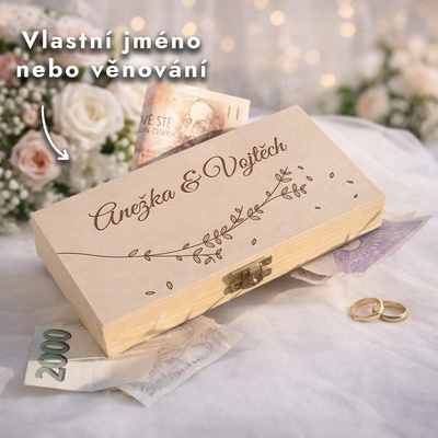 Dřevia Krabička na peníze – Větvičky s iniciály