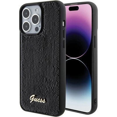 GUESS Кейс Guess Sequin Script Metal за iPhone 15 Pro Max, черен (3666339172909)