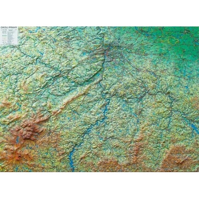 Okolí Prahy - plastická mapa 100 x 75 cm v dřevěném rámu