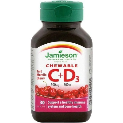 Jamieson Vitamíny C a D3 500 mg/500 IU tablety na cucání s příchutí třešně 30 tablet