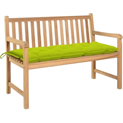vidaXL Градинска пейка с яркозелено шалте, 120 см, тик масив (3062702)