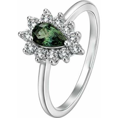 Zlaton Prsten bílé zlato kapka s diamanty a safírem N07042602501