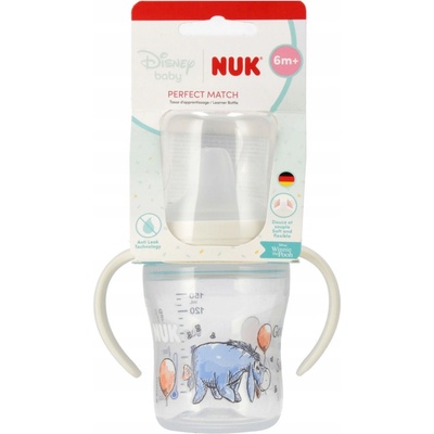 NUK Fľaša na učenie sa pitia s náustkom proti vyliatiu 150 ml Perfect Match Somár