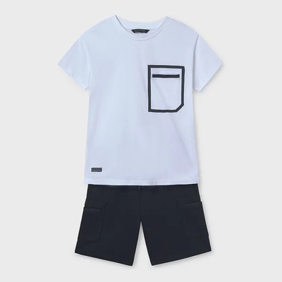 Mayoral Комплект трико контрасти в цвят бяло с графитени къси панталони за момче Майорал