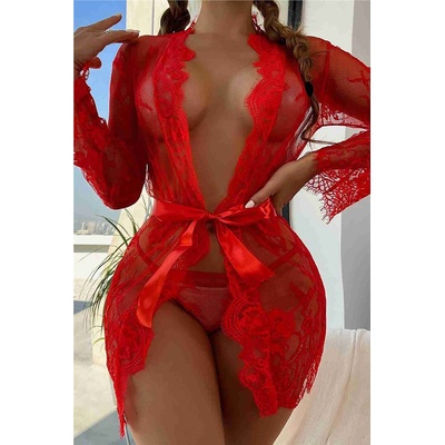 Merry See Дамски халат с колан и стринг - Червен #385764 (385764_Червен)