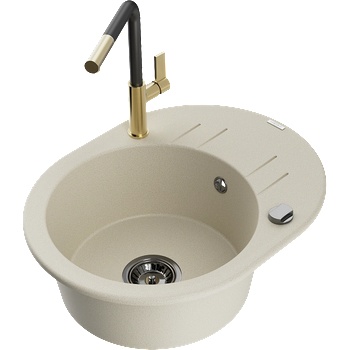 Mexen Kevin гранитна мивка с едно корито, с източване и кухненски смесител Flora, бежов - 6517-69-670401-57-B (6517-69-670401-57-B)