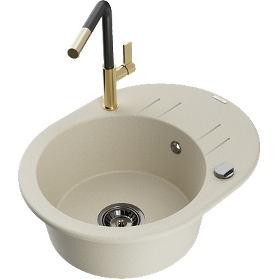 Mexen Kevin гранитна мивка с едно корито, с източване и кухненски смесител Flora, бежов - 6517-69-670401-57-B (6517-69-670401-57-B)