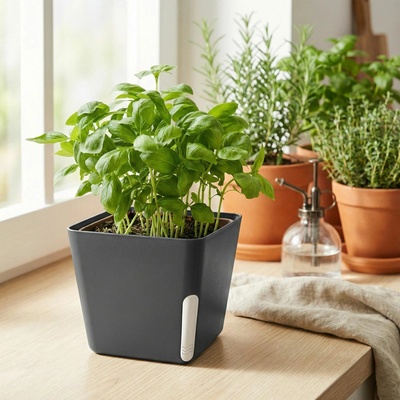 TESCOMA Sense Square samozavlažovací květináč 11 cm šedý