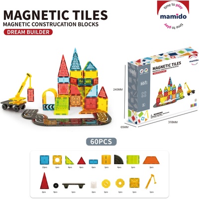 Mamido Magnetická stavebnica dopravné mesto 60 ks , cesta, žeriav MT1495