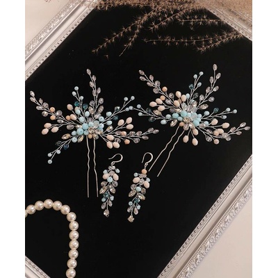 Naishide Jewelry Souprava vlásenek a náušnic - světle modrá
