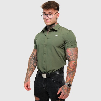 Iron Aesthetics strečová košeľa short slim stretch zelená