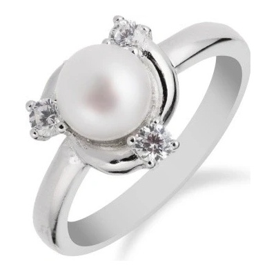 Meucci Stříbrný prsten s perlou a třemi zirkony okolo SP55R