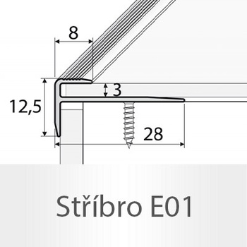 Profil Team Schodová hrana stříbro E01 1,2 m 3mm 28x12mm