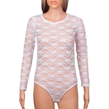 Дантелено боди-бикина с дълъг ръкав в бяло