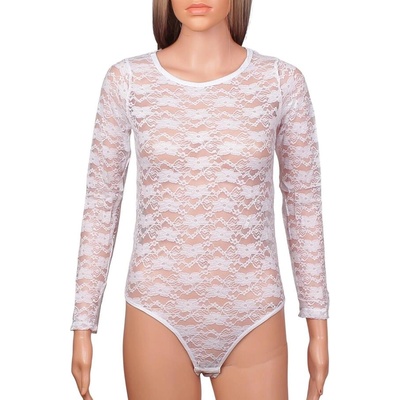 Дантелено боди-бикина с дълъг ръкав в бяло