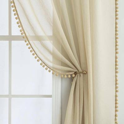 MIULEE Průsvitné záclony s bambulkami 2 ks 145 × 140 cm béžové