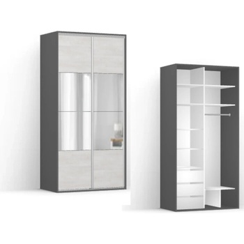 BRW Гардероб FLEX - 120.7*66*240 - сив / огледало (27/120-66-240/gray-sibiu-lustro/flex/brw)