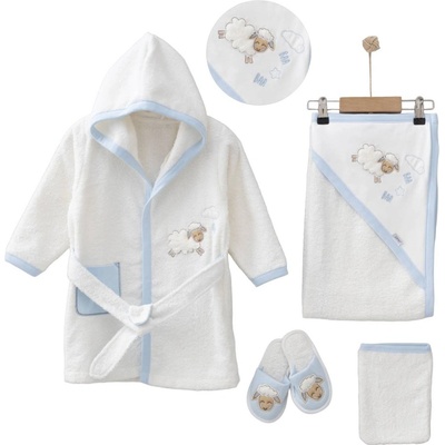 Zipir Детски комплект за баня Zipir - Халат и хавлия, бял със синьо (205ZP-MAVI)