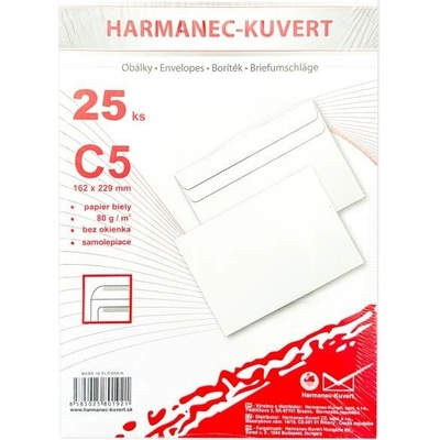 Harmanec-Kuvert Poštové obálky C5 samolepiace, 25 ks